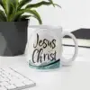 White glossy mug in an office environment