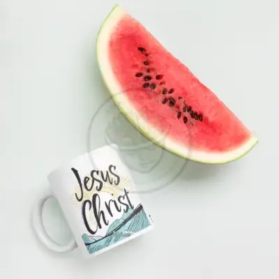 White glossy mug with watermelon design